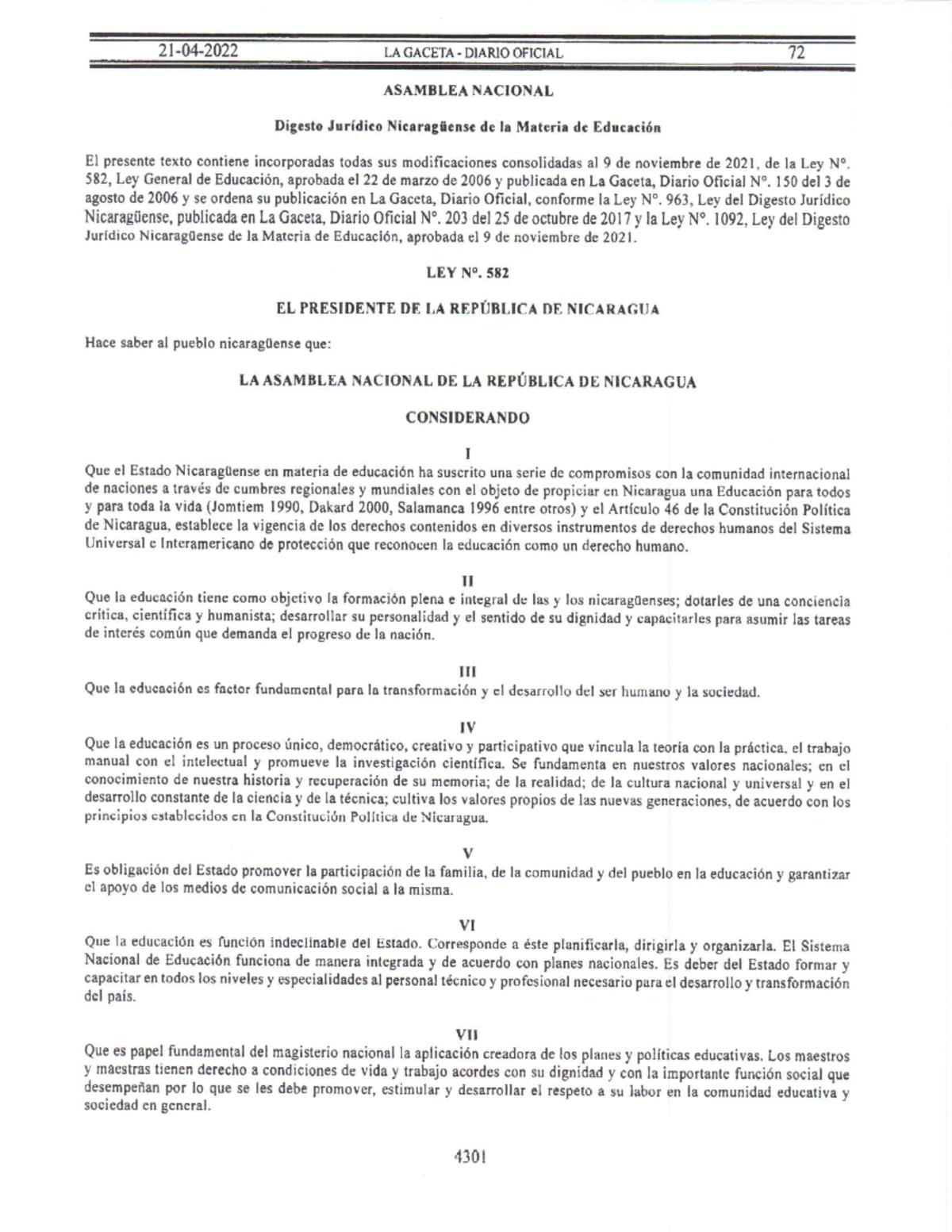Ley General de Educación en Nicaragua: Texto Completo y Actualizaciones ...