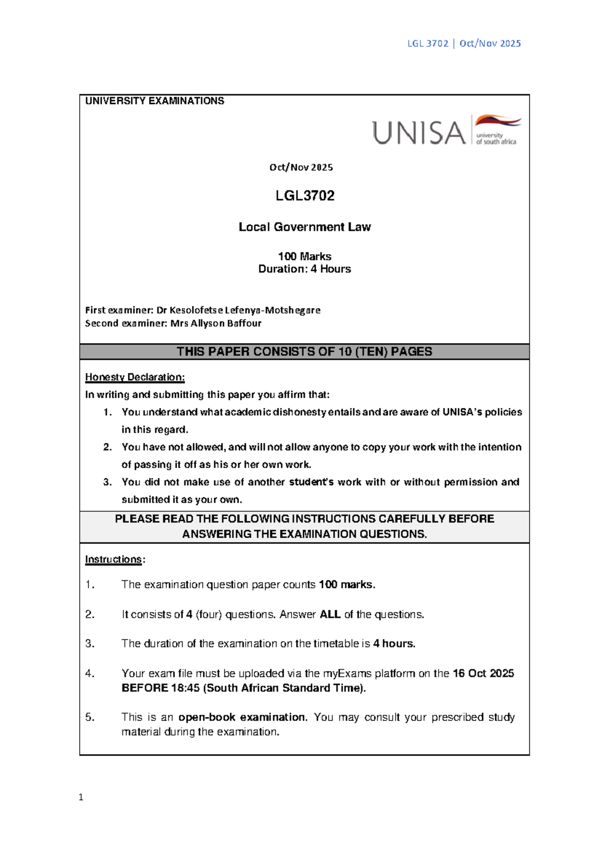 LGL 3702 Final Exam Guidelines & Instructions - Oct-Nov 2025 - Studocu