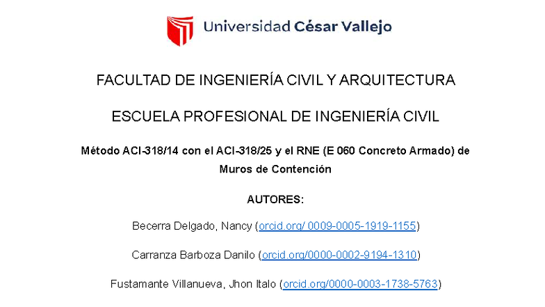Método ACI y RNE (E 060) para Muros de Contención en Concreto Armado - Document Preview