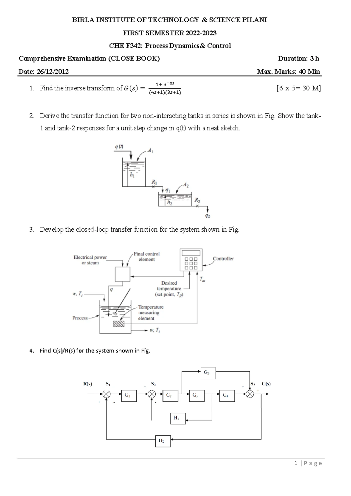 Process Dynamics and Control Solutions Manual (Course Code: 1234567898 ...