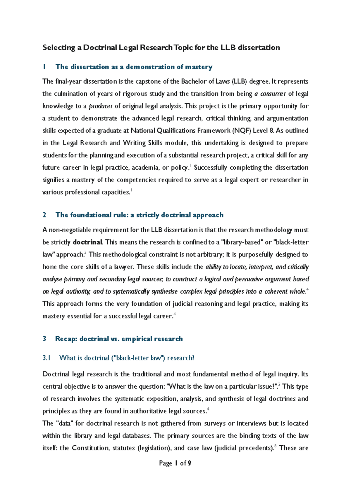 LLB Dissertation: Selecting a Doctrinal Legal Research Topic - Studocu