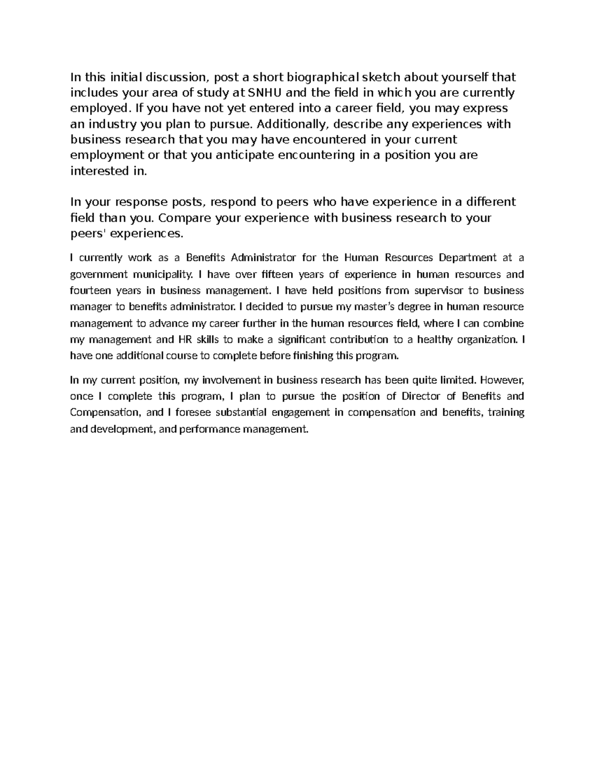 1.1 Discussion Board: Biographical Sketch & Business Research Insights ...