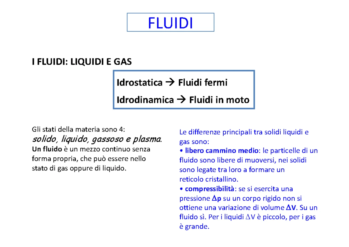 Lezione 4: I Fluidi in Termodinamica - Corso di Fisica 5 CFU - Studocu