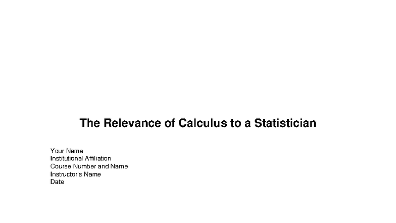 Calculus and Statistics: The Essential Connection (Course Code) Final ...