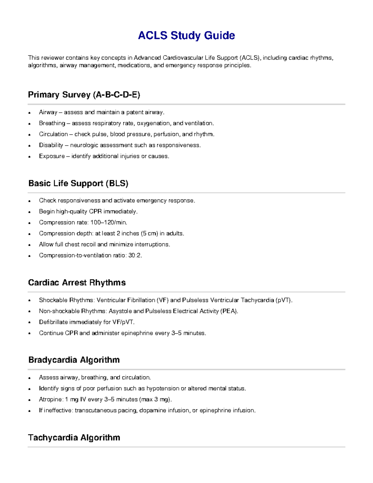 ACLS Study Guide: Key Concepts for Advanced Cardiovascular Life Support ...