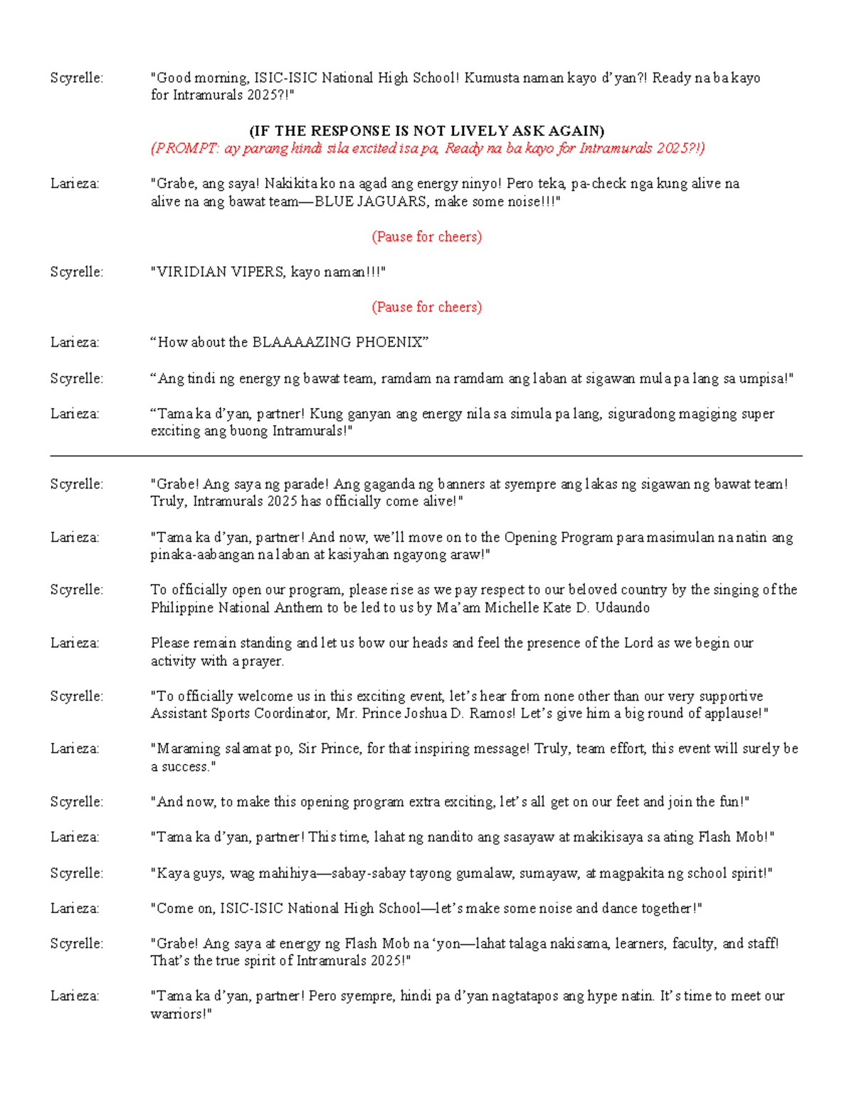 Opening Program for Intramurals 2025 - ISIC-ISIC National High School ...