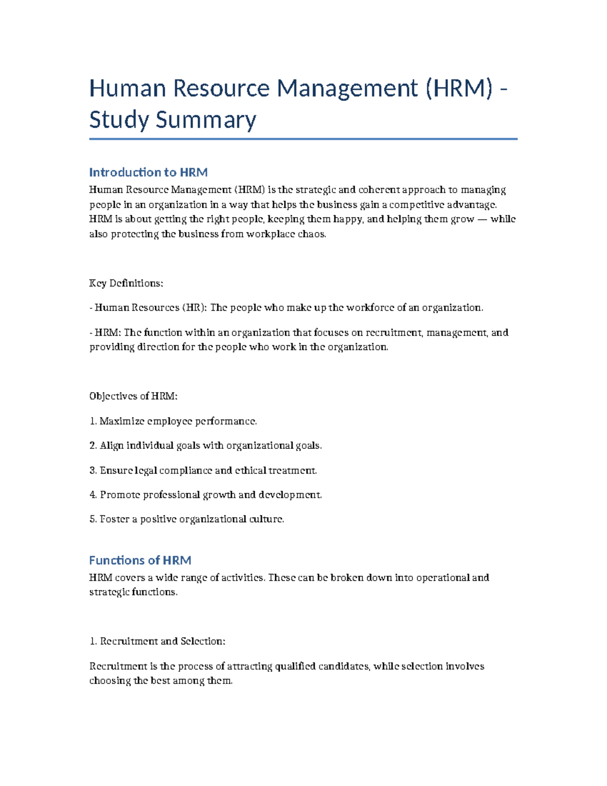 HRM 101: Comprehensive Study Summary on Human Resource Management - Studocu