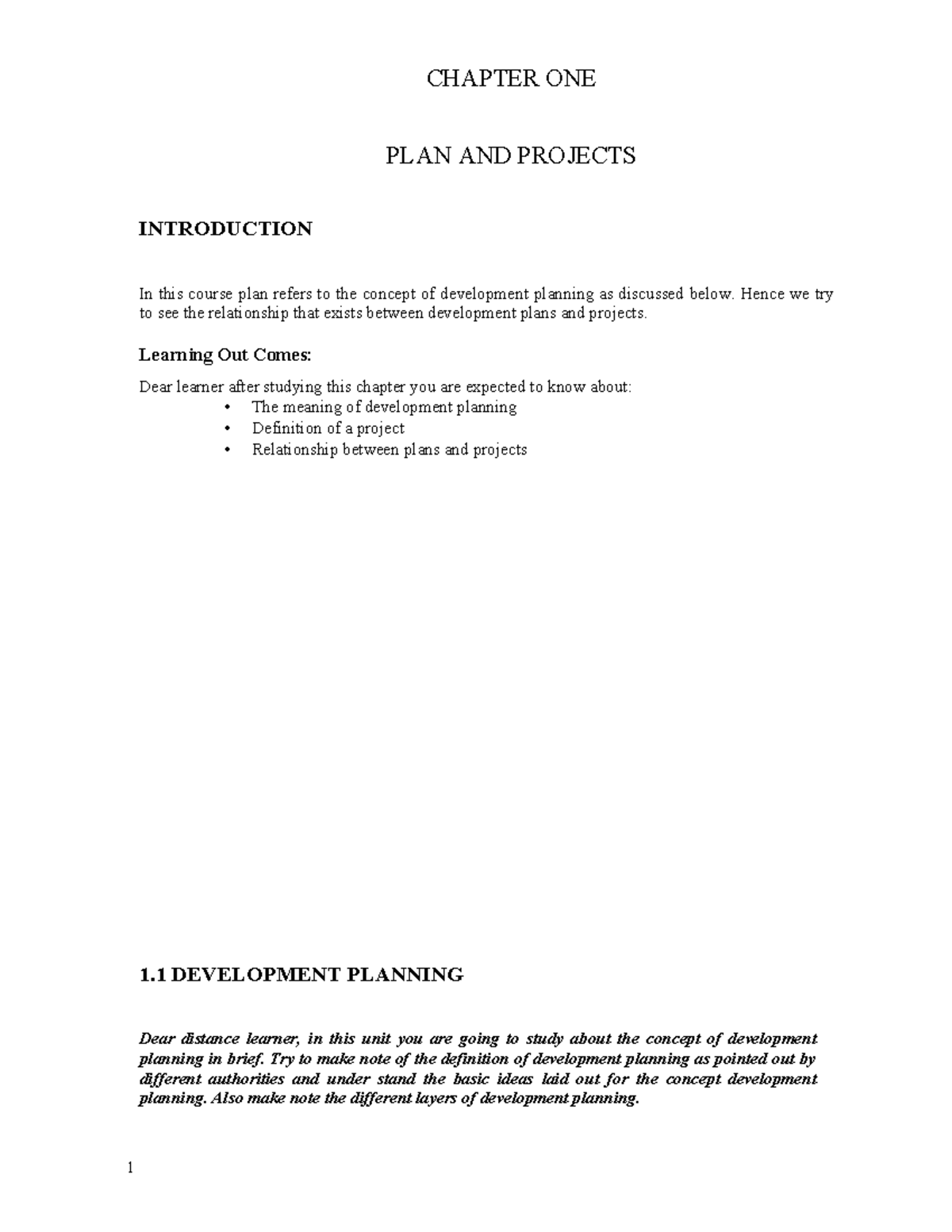 Project Module - CHAPTER ONE PLAN AND PROJECTS INTRODUCTION In this ...
