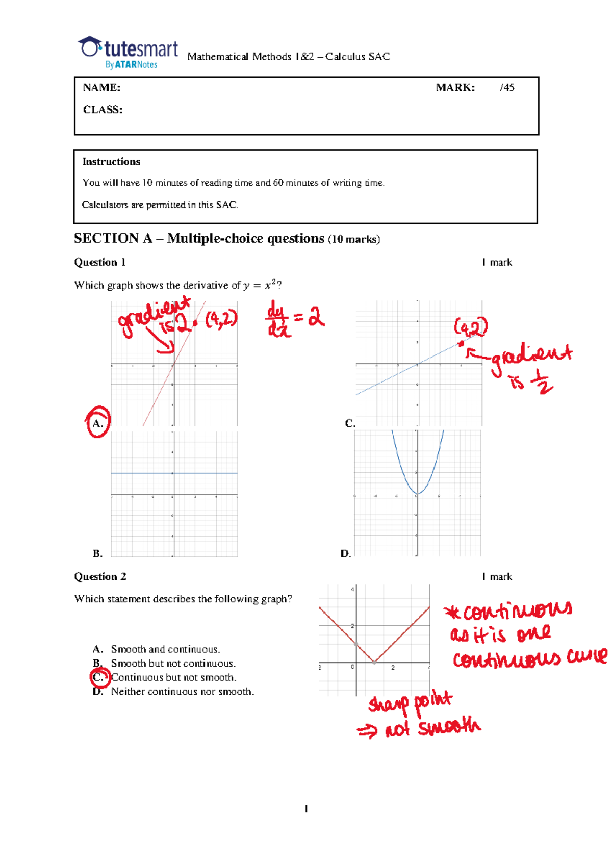 SAC IV - Calculus MCQs & Short Answers (23502) - Studocu