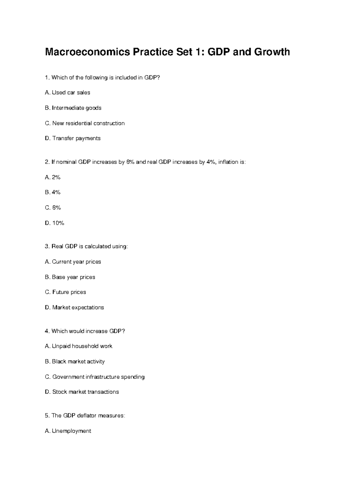 Macroeconomics Practice Set 1: GDP and Growth Analysis - Studocu