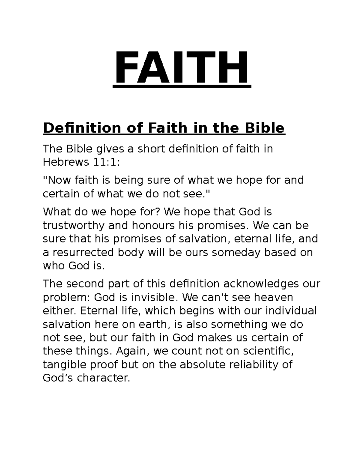 FAITH Definition and Significance in the Bible (CHRISTIANITY) - Studocu