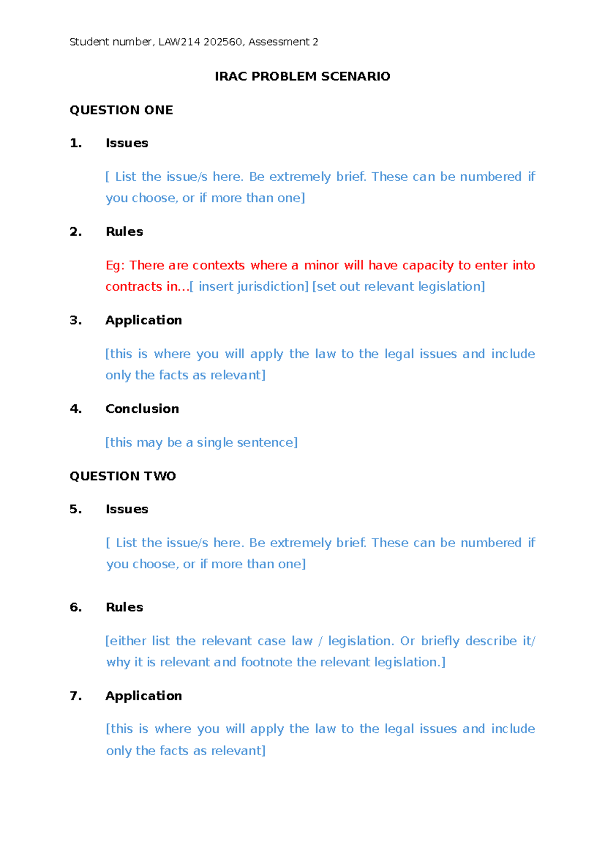 LAW214 202560: Assessment 2 IRAC Format Guide - Studocu