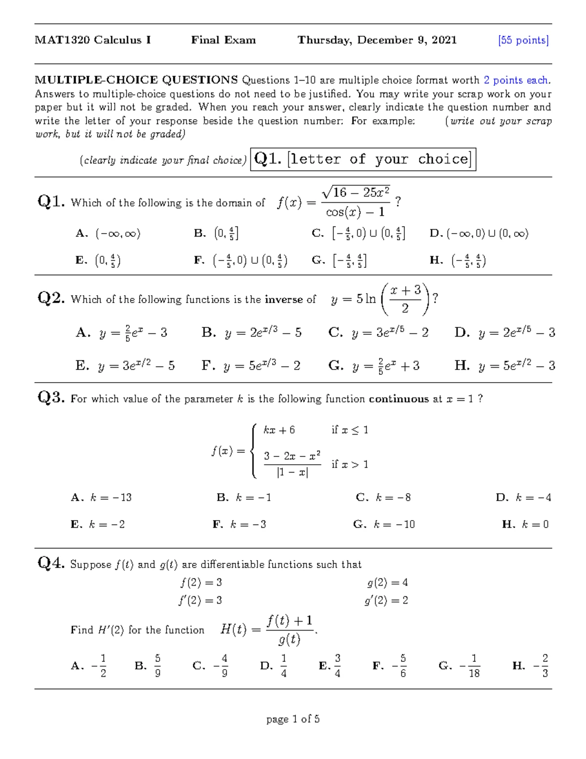 MAT1320 Final Exam Solutions - Summer 2020 (University of Ottawa) - Studocu