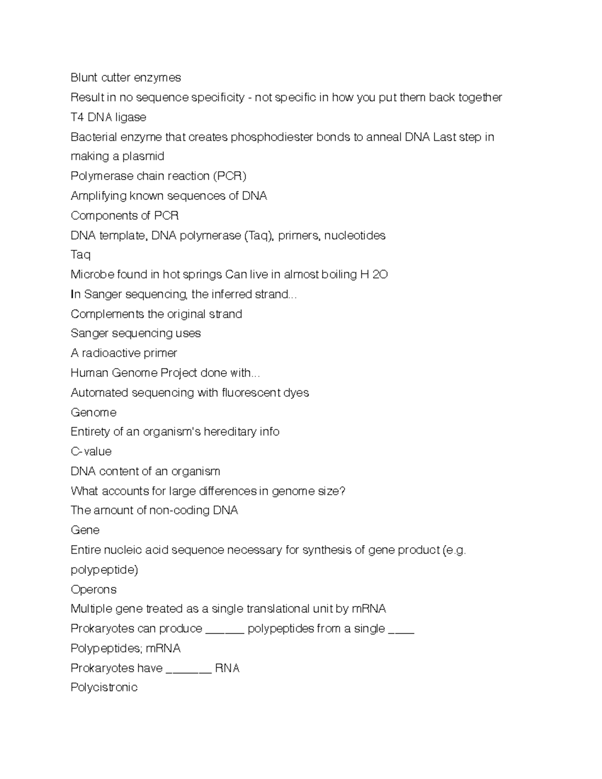 Bio200 8 - BIOL 200 study guide - Blunt cutter enzymes Result in no ...