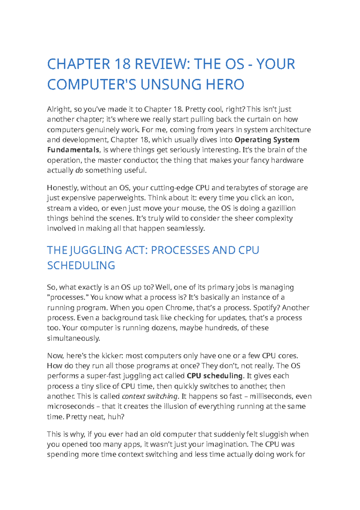 CHAPTER 18 REVIEW: UNDERSTANDING OPERATING SYSTEMS IN COMPUTER ENG ...