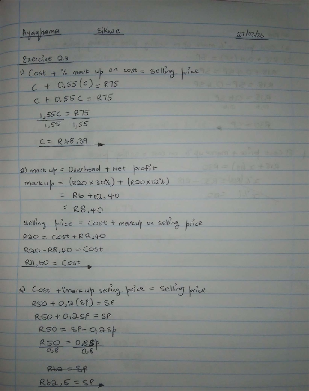 4671722 Tutorial 3 - Cost Markup Exercises and Notes - Studocu