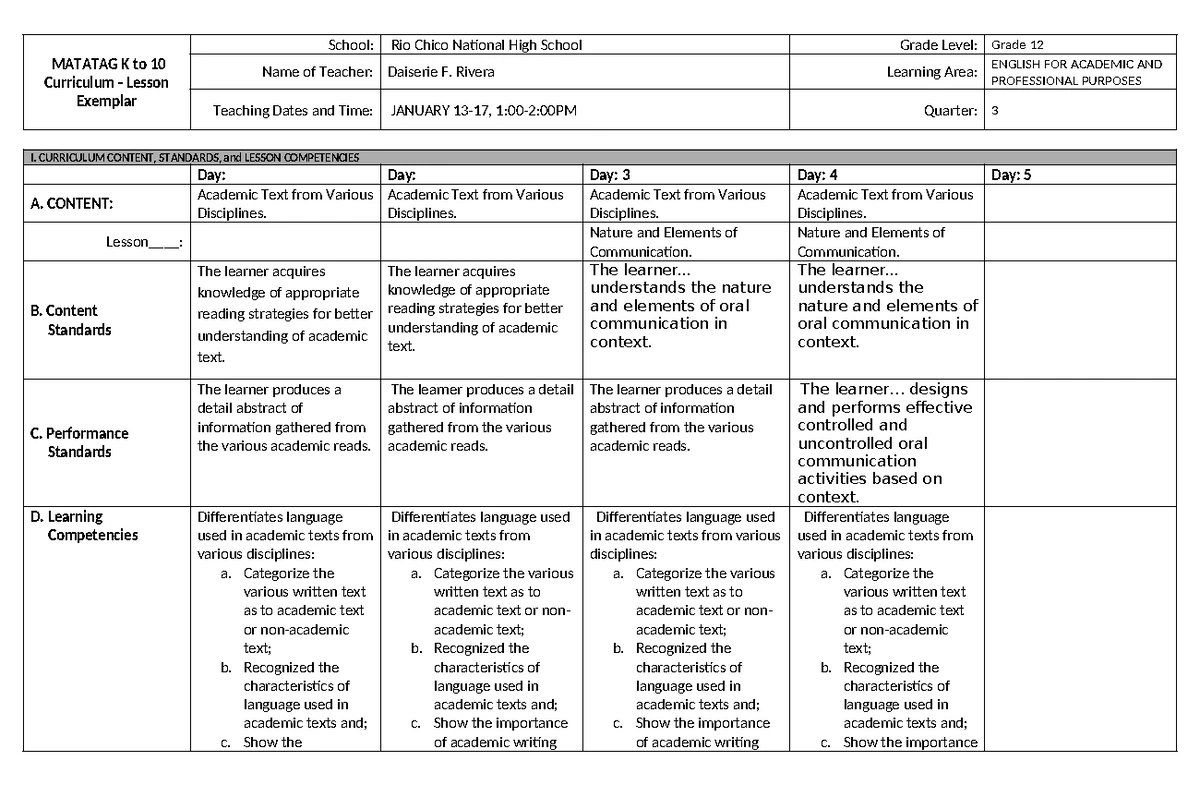 DLP EAPP - Week 3 Lesson Exemplar: Summarizing Academic Texts - Studocu