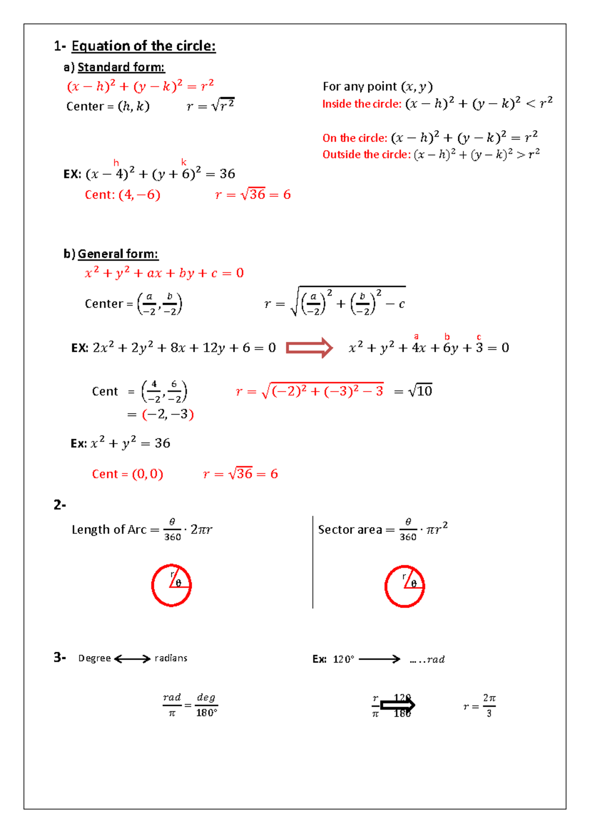 Standard Form Formula Circle