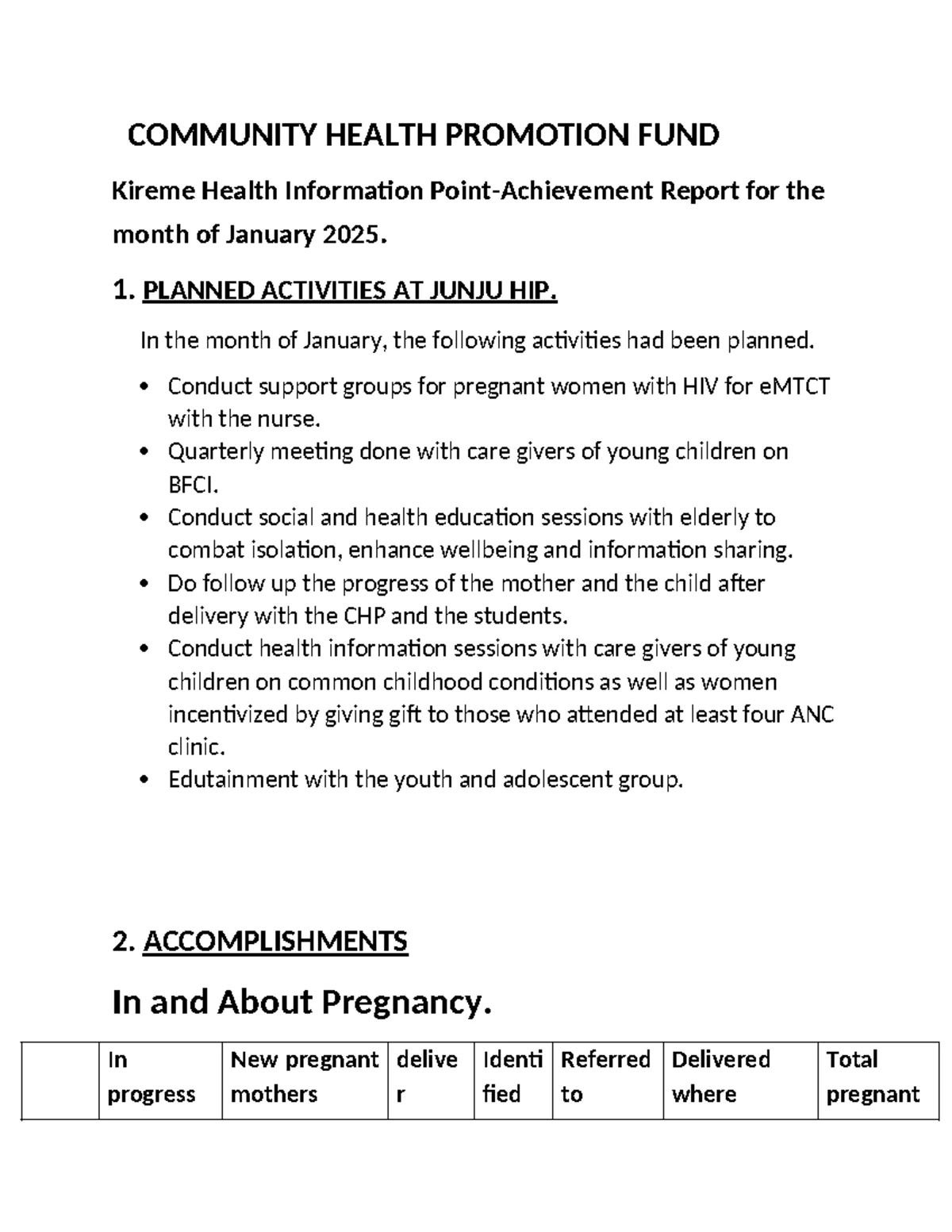 KIREME HIP Community Health Promotion Report - February 2025 - Studocu