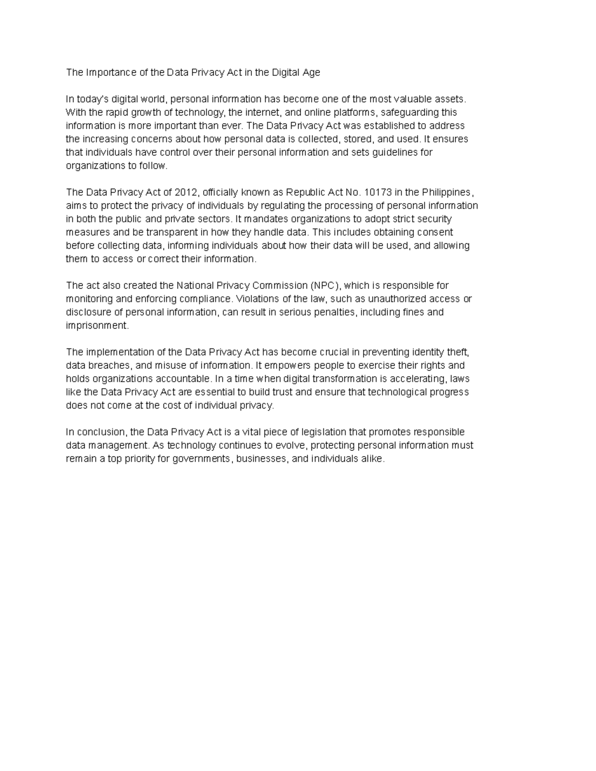 DATA Privacy Act: Safeguarding Personal Info in the Digital Age - Studocu