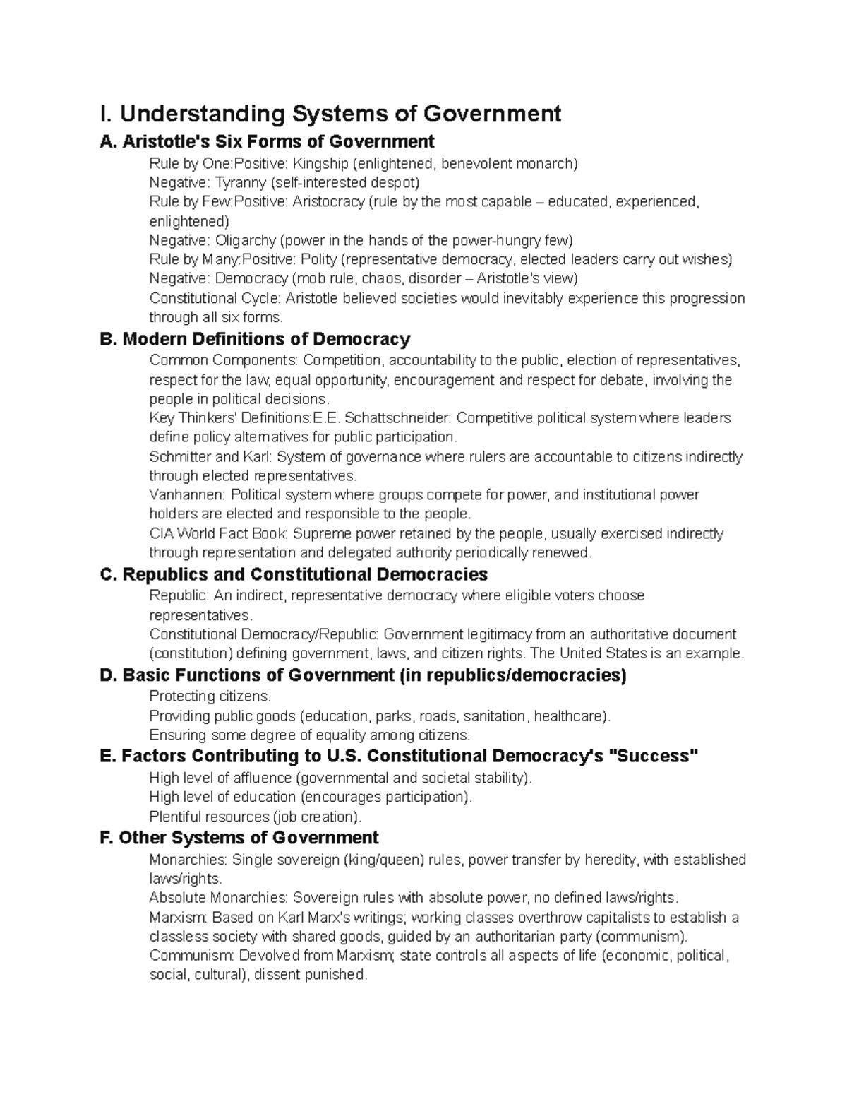 AG Chapter 1: Understanding Government Systems and Democracy - Studocu