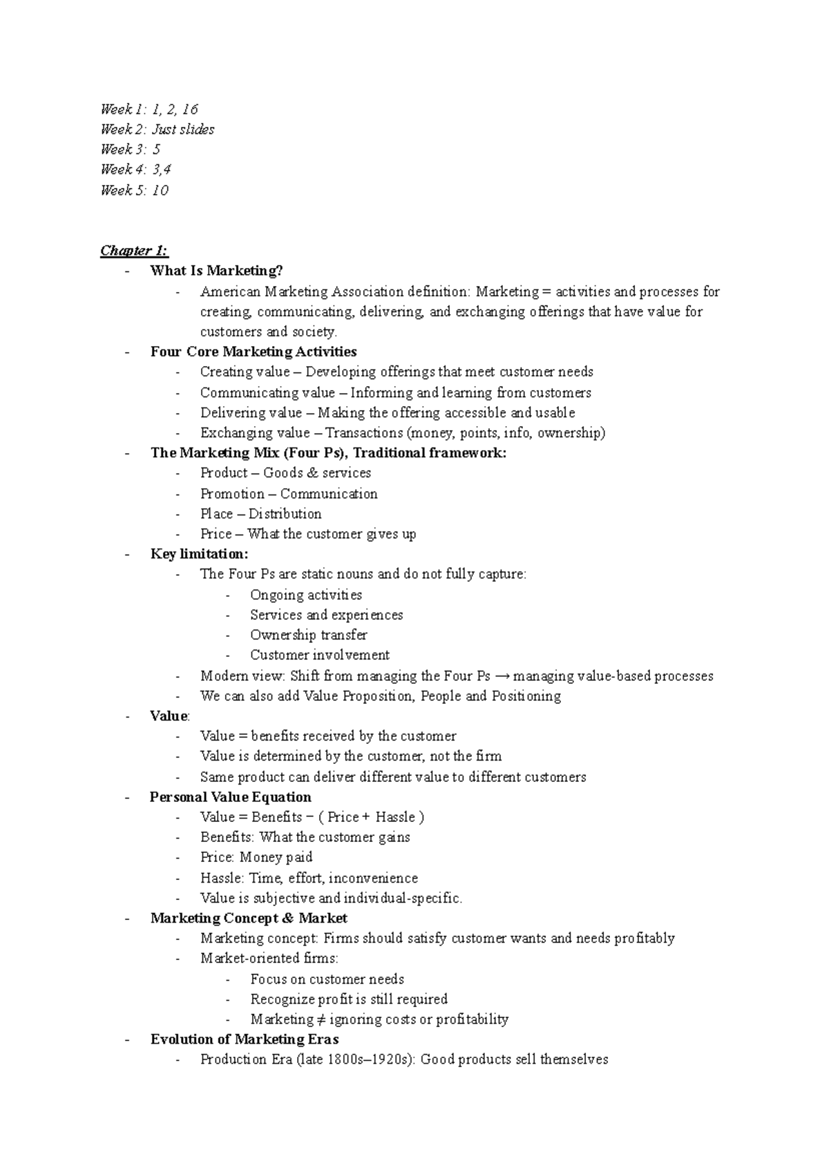 MKTG 1030: Midterm Study Notes on Marketing Concepts and Strategies ...