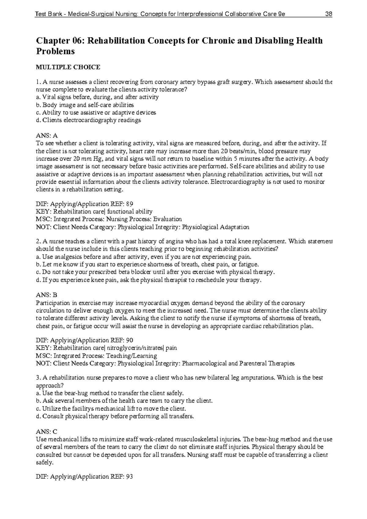 Rehab Study Guide - Chapter 06: Rehabilitation Concepts for Chronic and ...