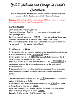 Notes Sev2 - Unit 2: Stability and Change in Earth&rsquo;s Ecosystems 