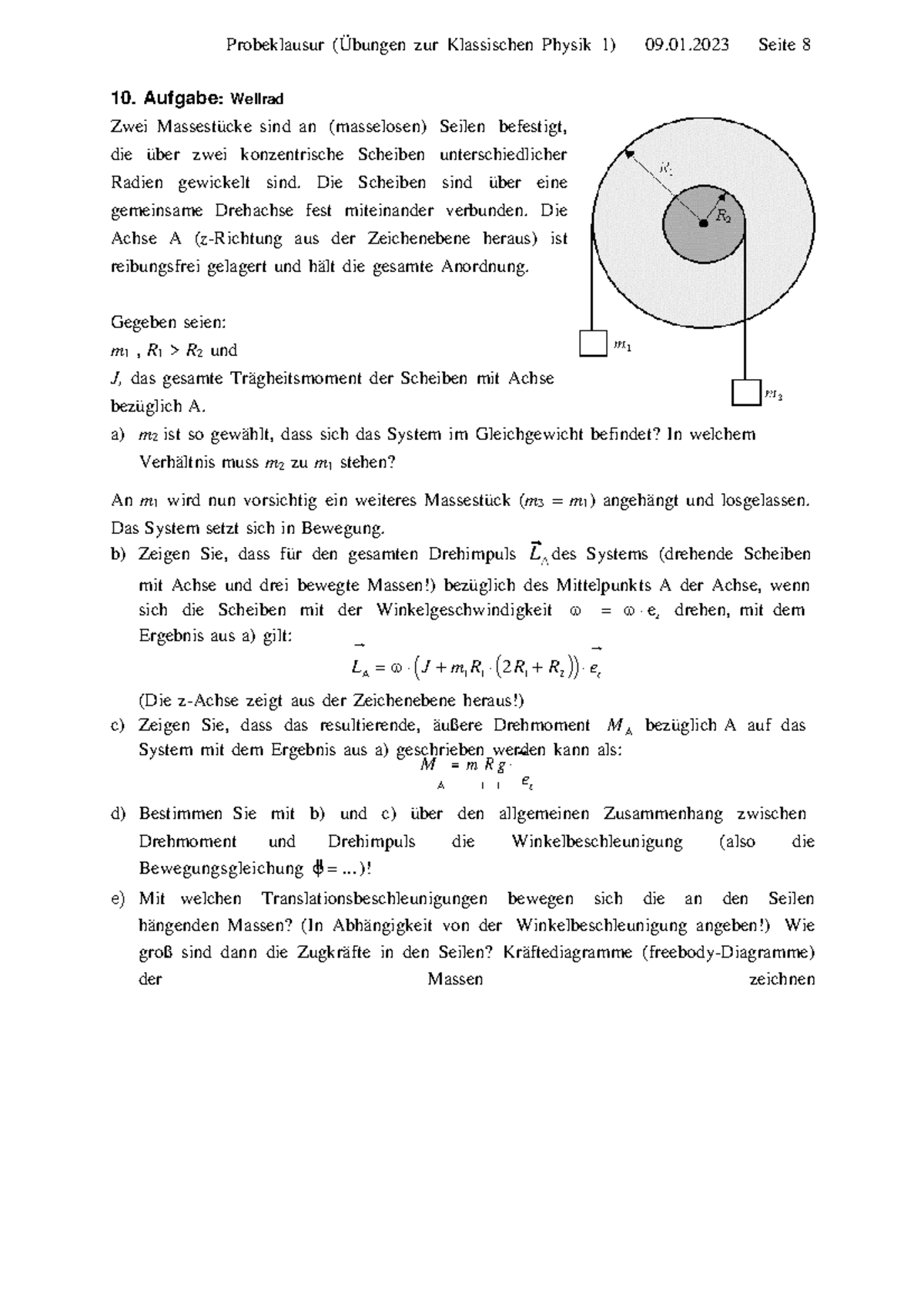 Probeklausur Physik 1: Gleichgewicht und Drehimpulsanalyse - Studocu
