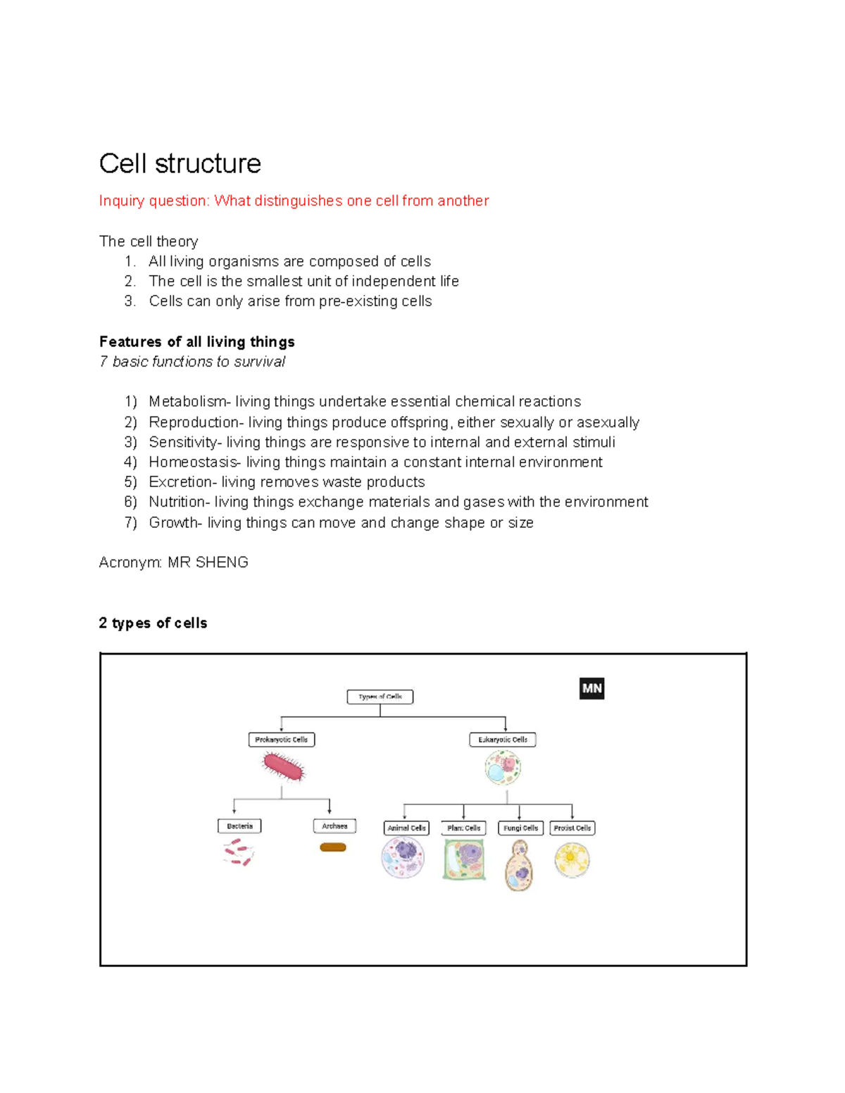 Biology Notes: Cell Structure & Function (BIO 101) - Studocu
