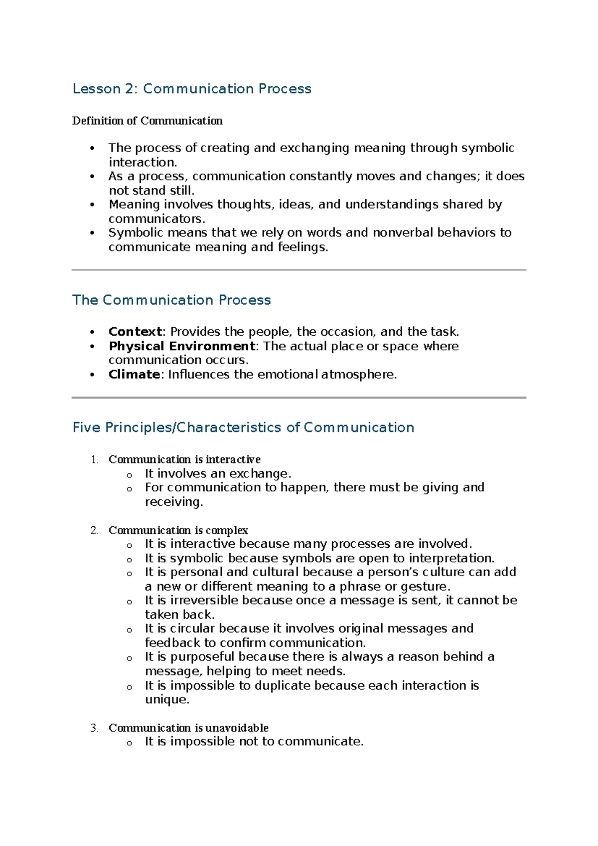 Lesson 2 - Lesson 2: Communication Process Definition of Communication ...