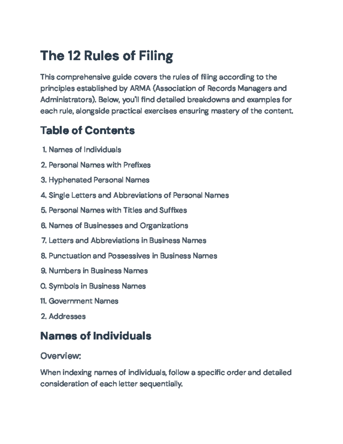 The 12 Rules of Filing for Names: Government & Personal Indexing ...