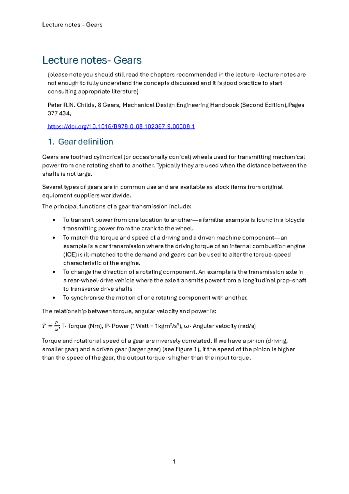 Lecture Notes - Gears - Studocu
