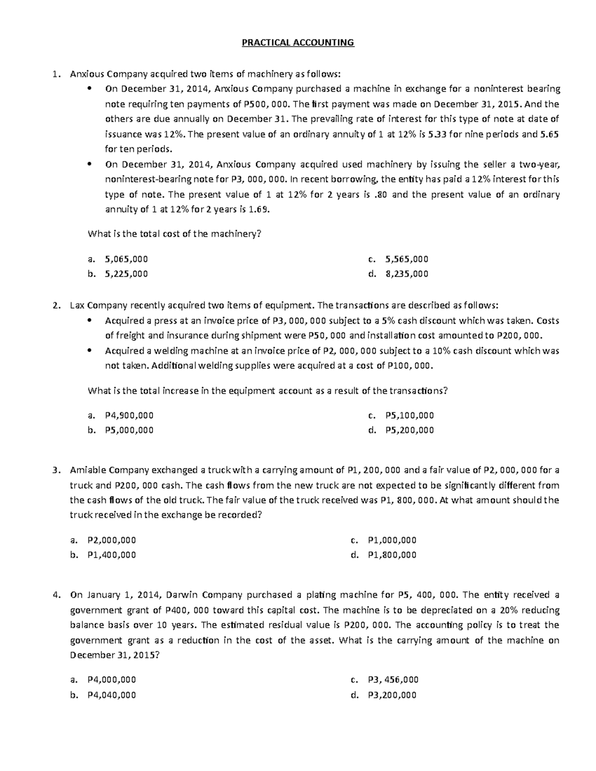 Practical Accounting Questionnaire Review for ACCT 101 - Studocu