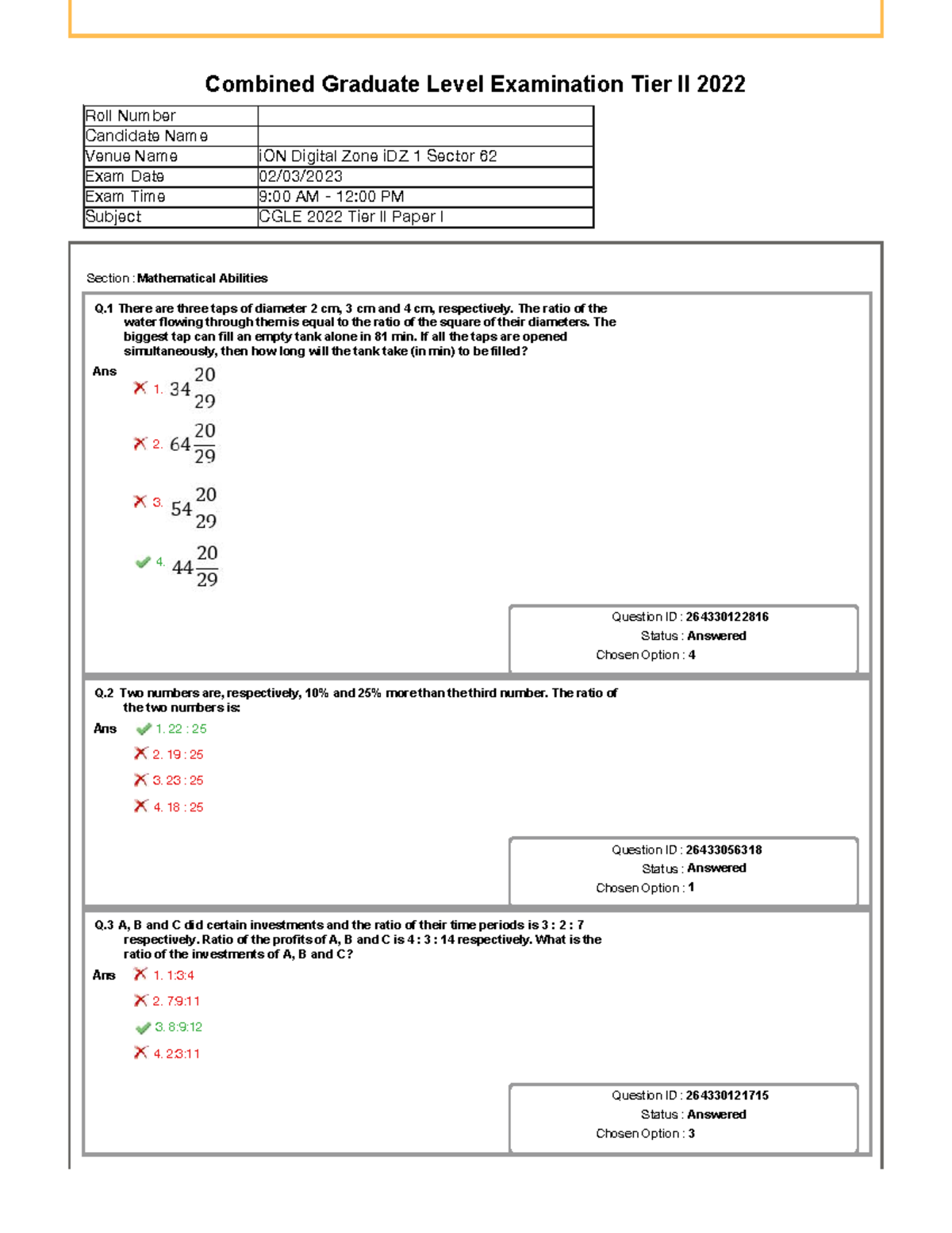SSC CGL Mains 2 March 2023 Question Paper - Combined Graduate Level ...