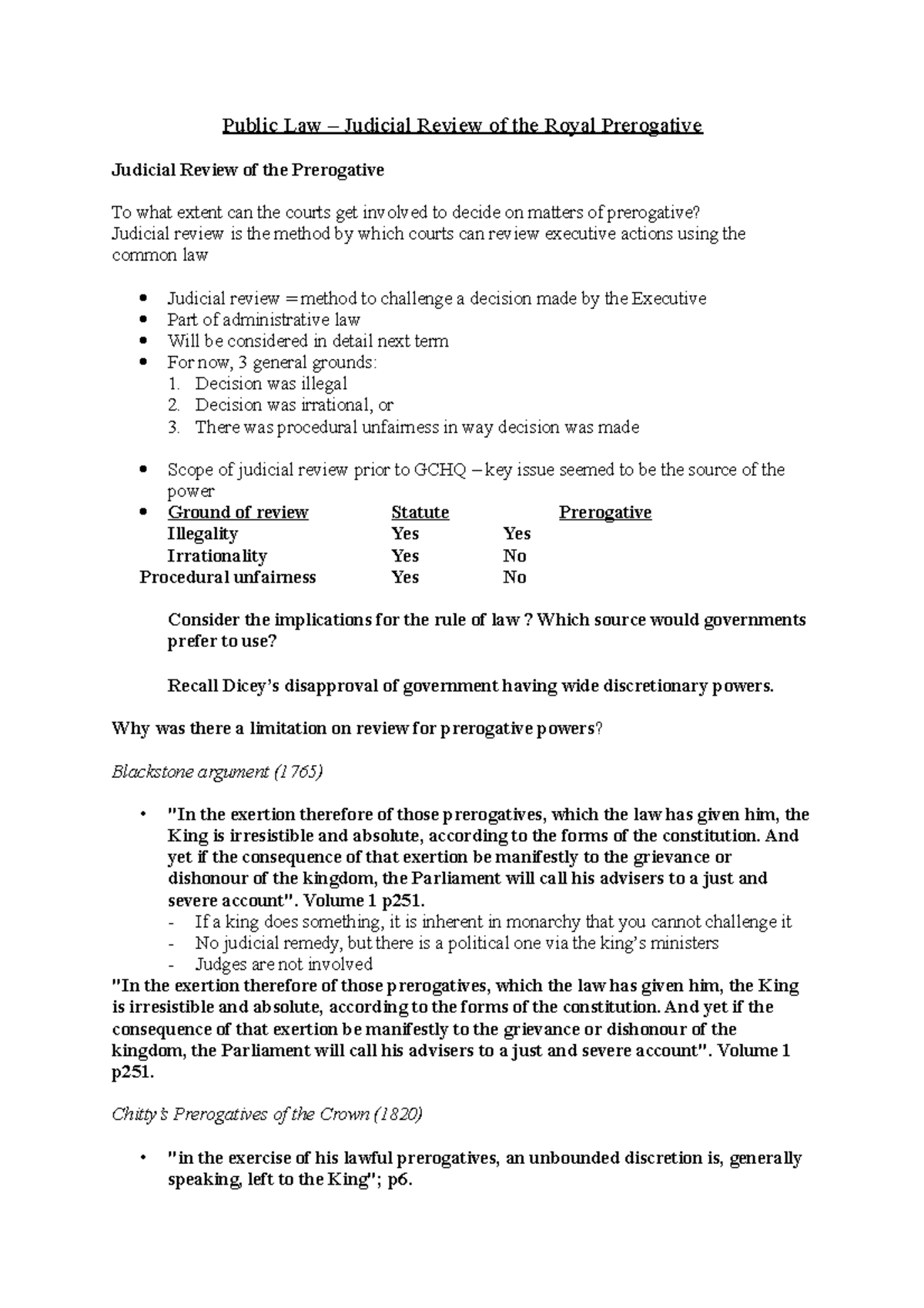 Public Law - Judicial Review of the Royal Prerogative Explained - Studocu