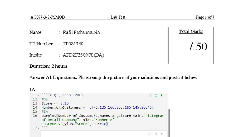 Psmod Lab Test Answers TP081360 - Level 2 Analysis 2025 - Studocu