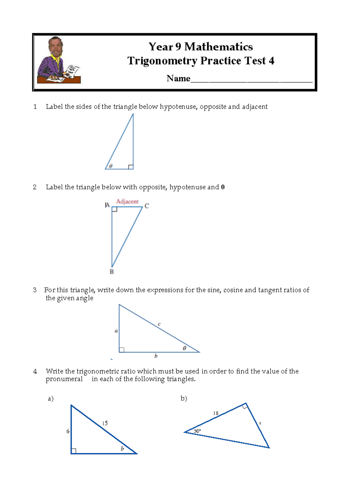 Year 9 Mathematics Trigonometry Practice Test 4 - Studocu