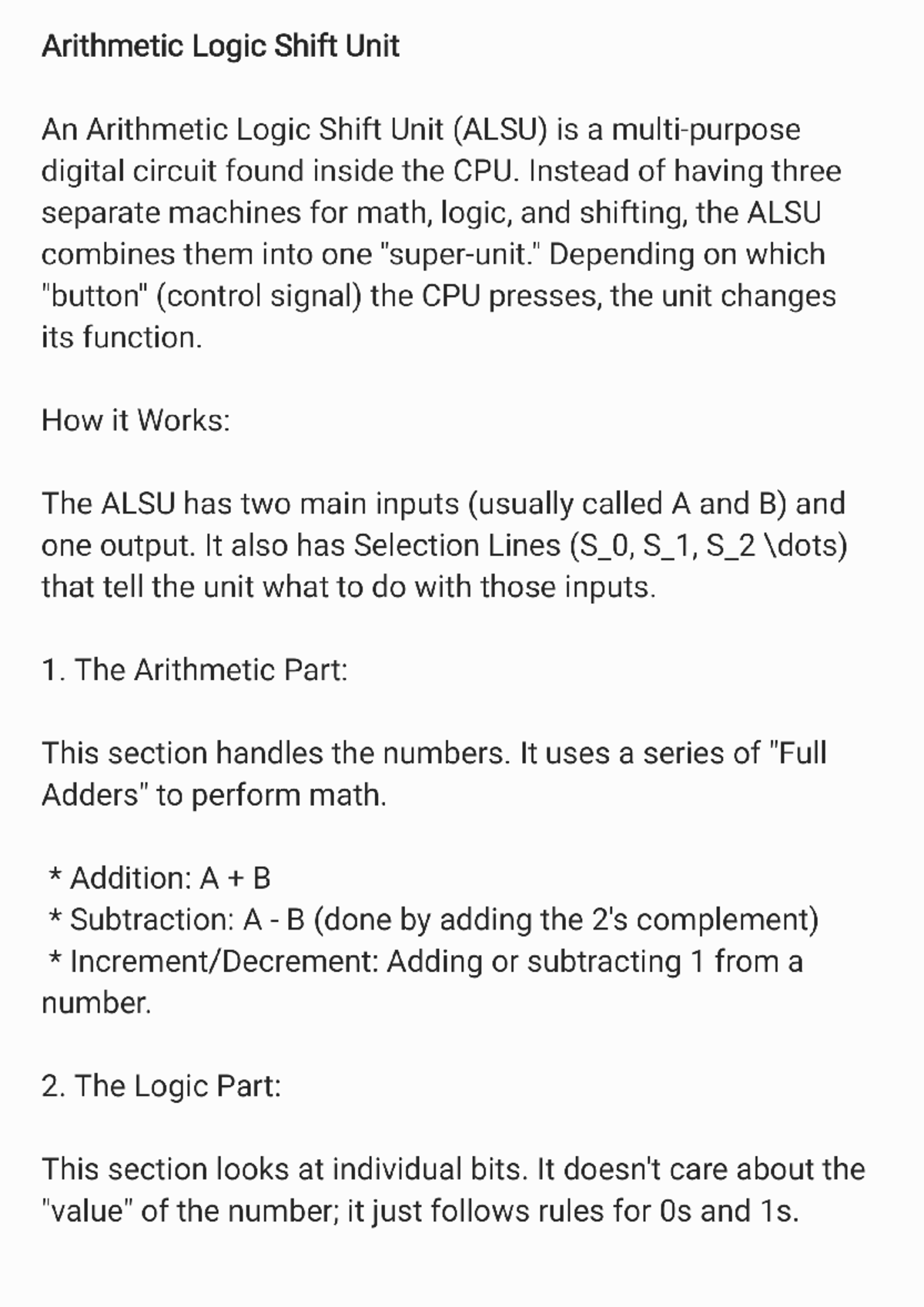 ALSU Overview: Functions and Operations of the Arithmetic Logic Shift ...