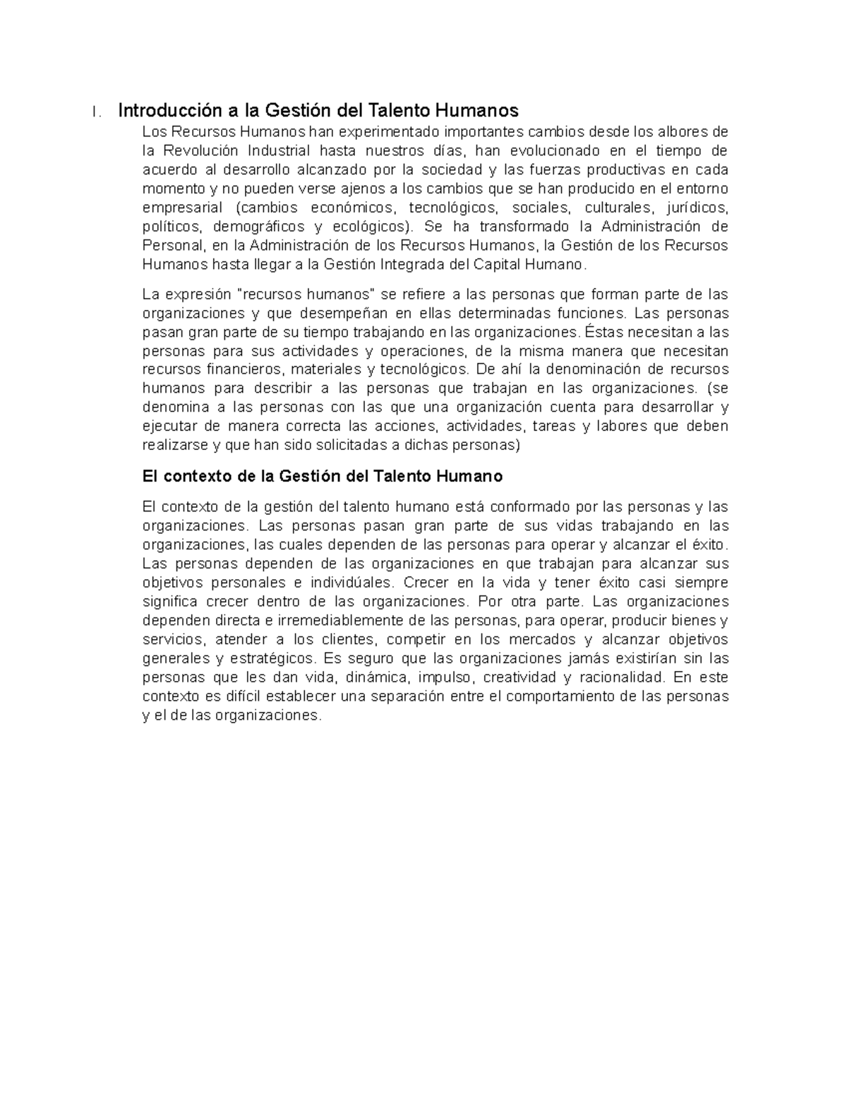 Cap 1: Introducción a la Gestión del Talento Humano en las ...