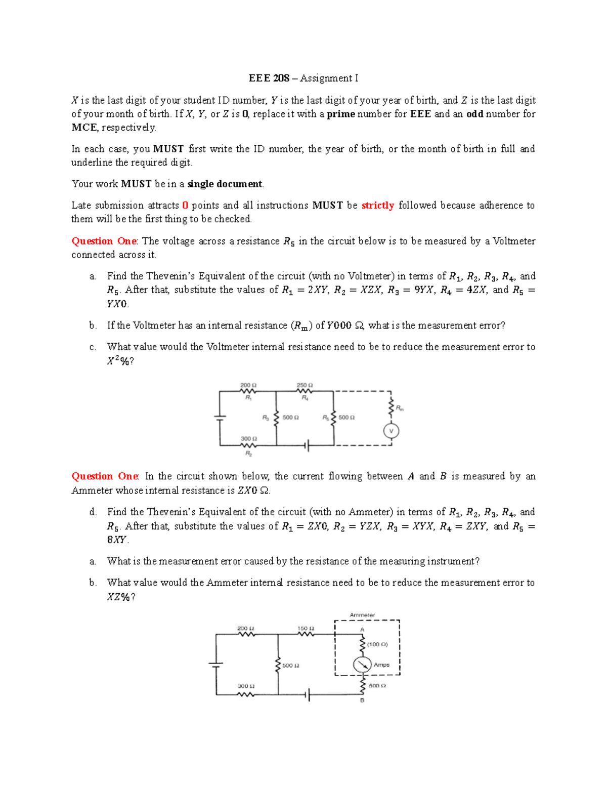 EEE 208 - Assignment I: Circuit Analysis and Measurement Errors - Studocu