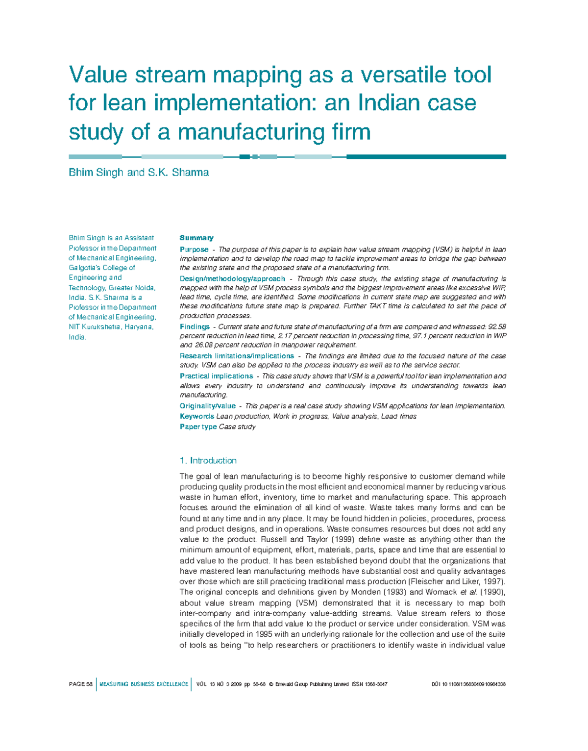 Value Stream Mapping for Lean Implementation: An Indian Case Study (POM ...