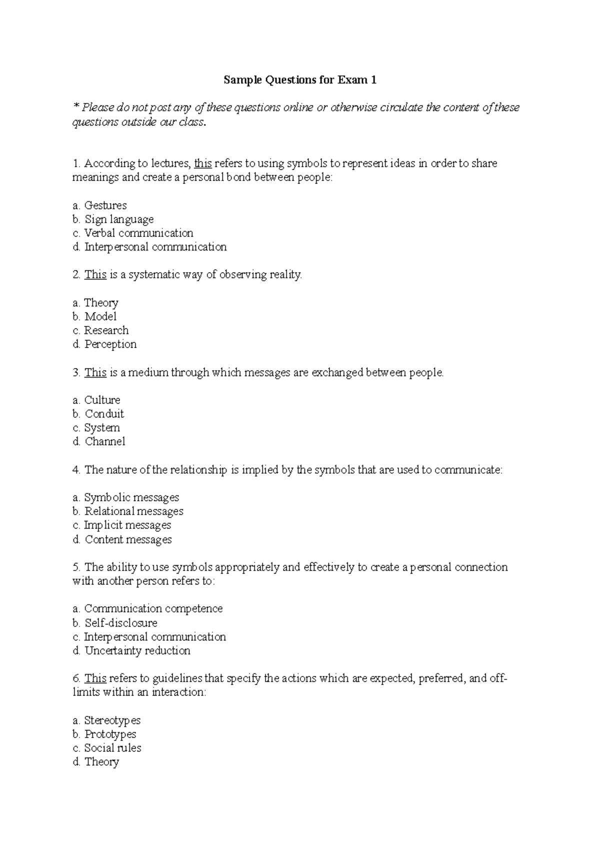 Sample Questions - According to lectures, this refers to using symbols ...