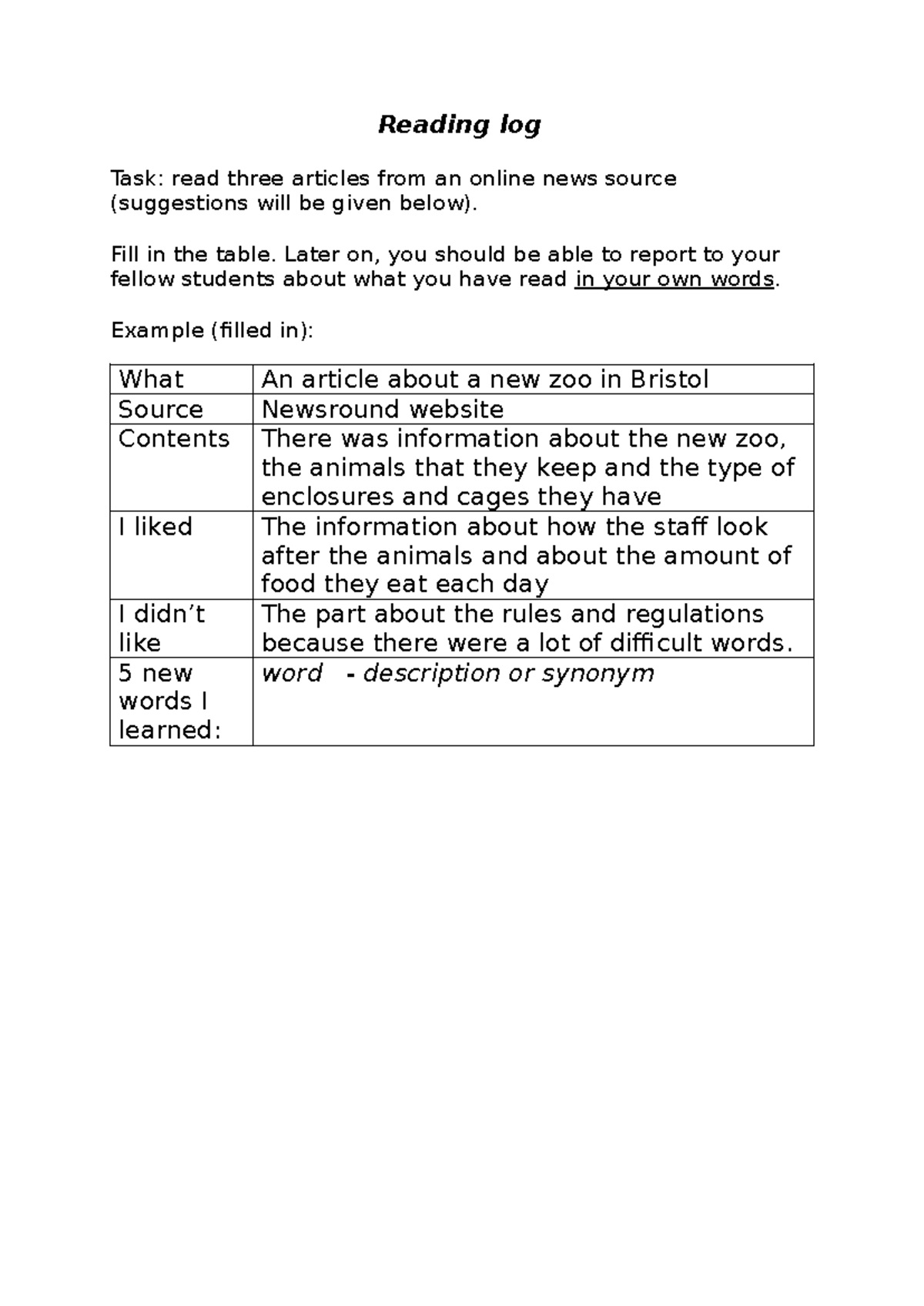 H4-Reading Log: Guide to Summarizing News Articles - Studeersnel