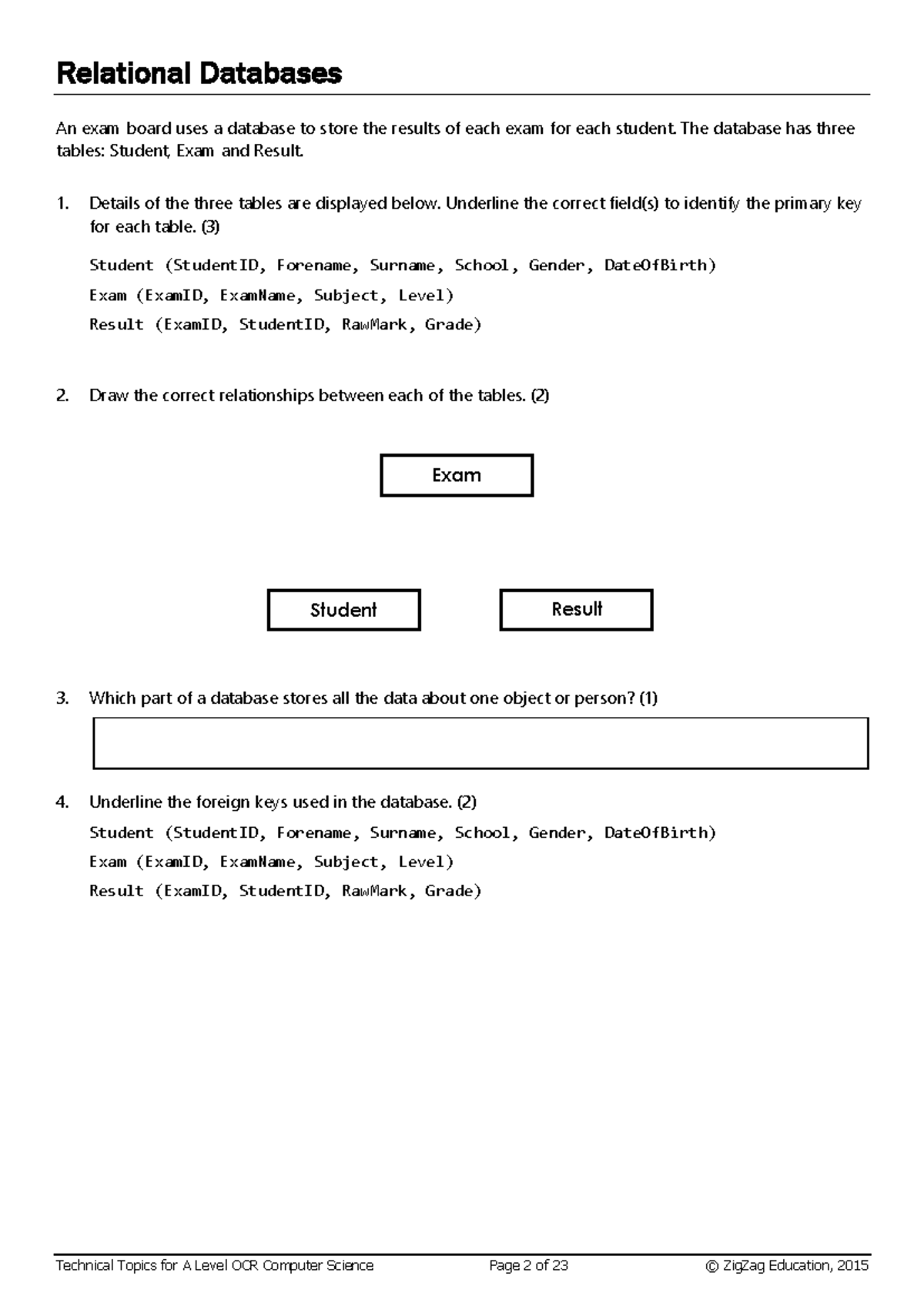 03-Relational Databases: Practice Exercises for A Level Computer ...