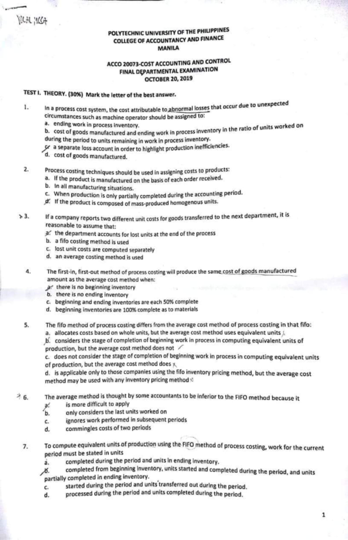 COST ACCOUNTING FINAL SEM - 400332781468 - Cost Accounting - PUP - Studocu
