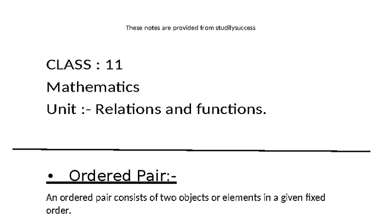 Class 11 Maths: Relation and Functions Notes (718023498) - Studocu
