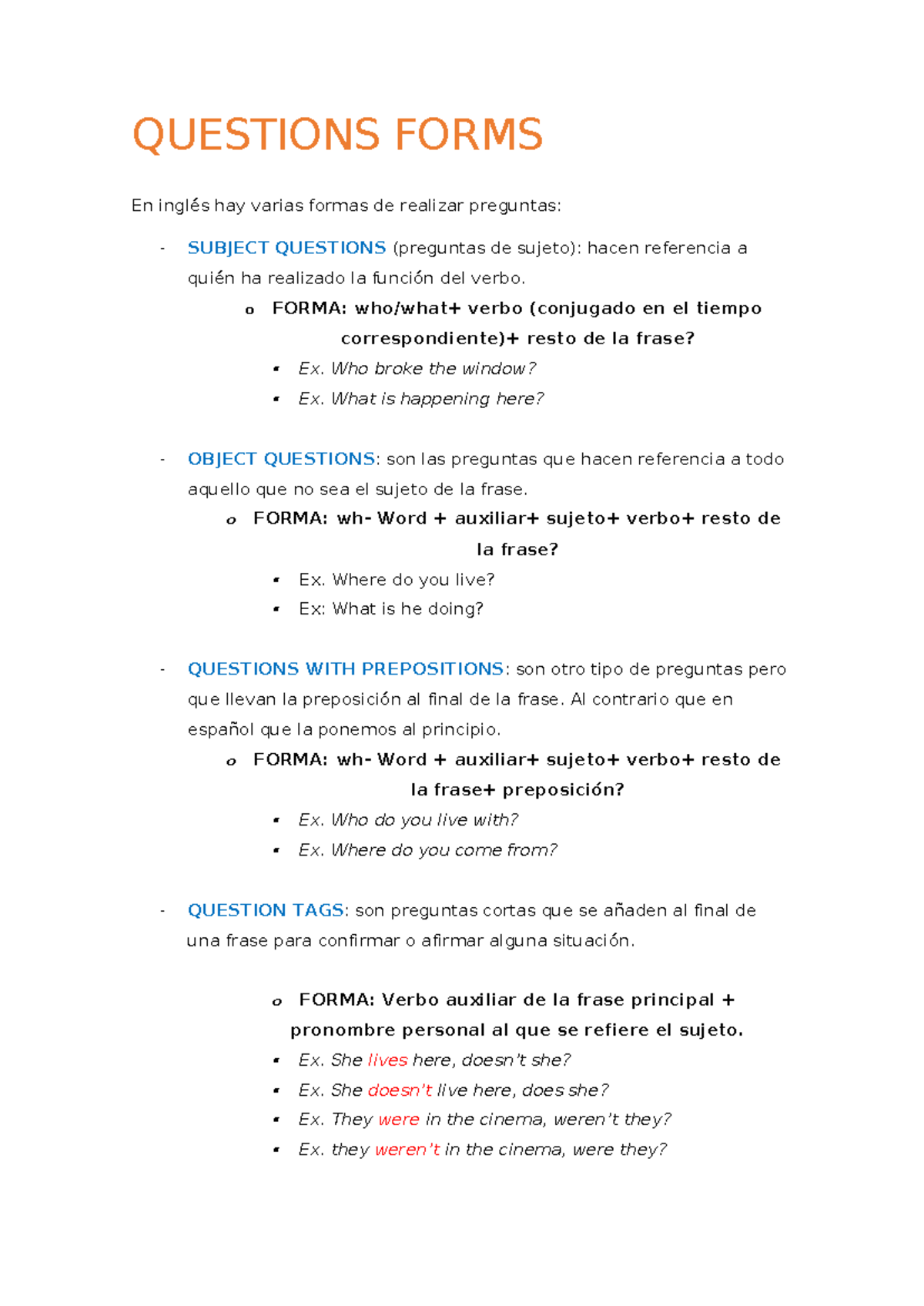 Question Forms Theory: Understanding English Question Structures - Studocu