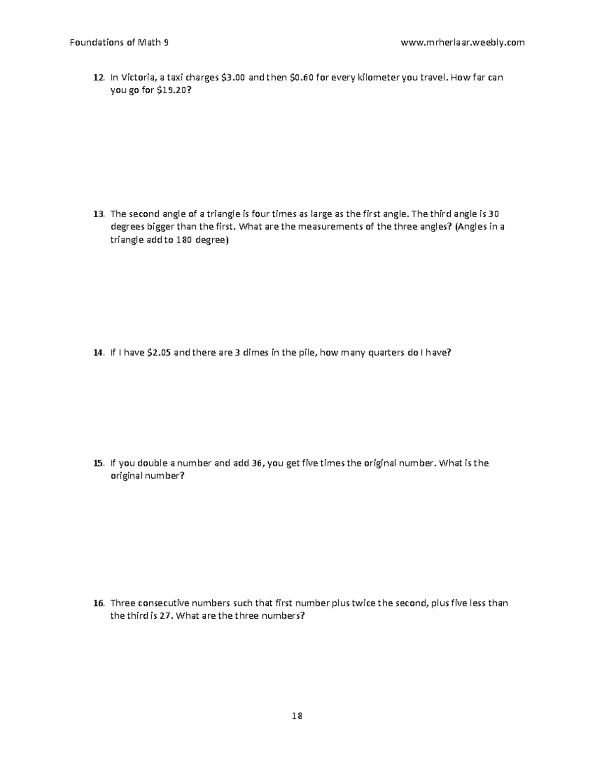 Foundations of Math 9: Word Problems Practice - Studocu