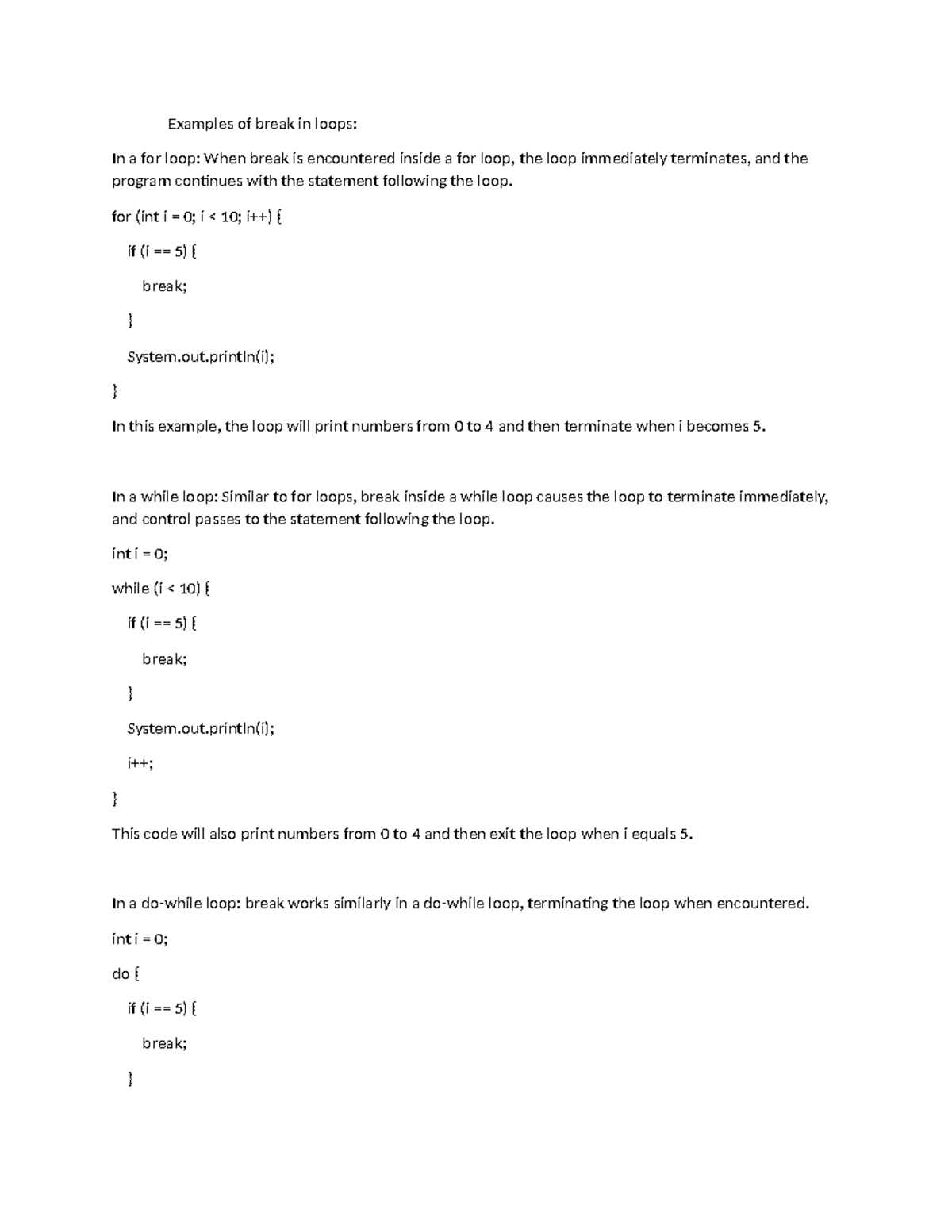 Java Programming: Break Statement in Loops Explained - Studocu